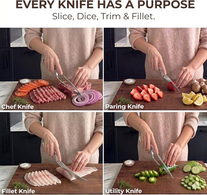NestKnife Magnetic Kitchen Knife Set - 4 Piece VG10 High Carbon Stainless Steel Kitchen Knives with Patented Space-Saving Nesting Design & Magnetic Block - Ultra Sharp Professional Chef Knife Set