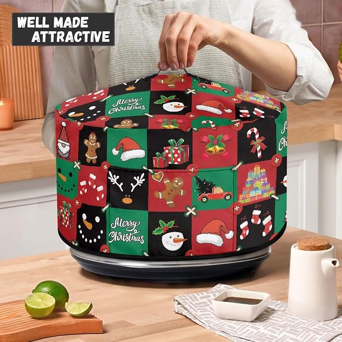 Christmas Patchwork Patterns Slow Cooker Dust Cover 6-8 qt Crock for Pot Keep Gingerbread Small Kitchen Appliance Clean Kitchen Home Accessories Decor Cover