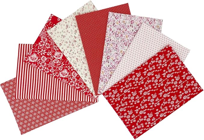 8Pcs Cotton Fabric Squares 20x20 Inch, Sewing Crafts Fabric Bundles Floral Patterns Printed Tissue Patchwork Fabrics Square for Quilting, Home Décor, Scrapbooking, Handwork (Red)