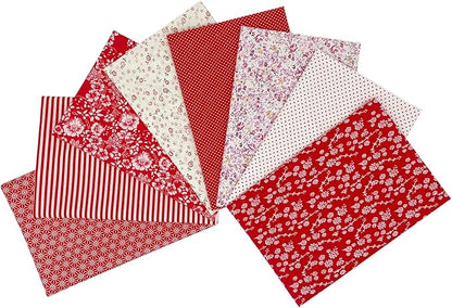 8Pcs Cotton Fabric Squares 20x20 Inch, Sewing Crafts Fabric Bundles Floral Patterns Printed Tissue Patchwork Fabrics Square for Quilting, Home Décor, Scrapbooking, Handwork (Red)