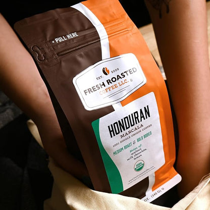 Fresh Roasted Coffee, Organic Honduran Marcala Whole Bean Coffee, Medium Roast, USDA Organic, 100% Single Origin, Kosher, 12 oz