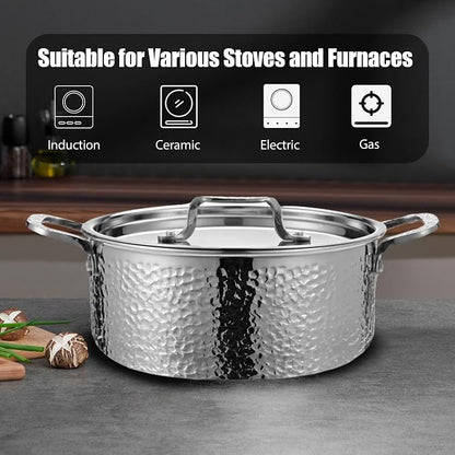Vivicreate 20 Piece Tri-Ply Stainless Steel Cookware Set, Hammered Pots and Pans with 2 Nonstick Frying Pans and 2 Pots with Lids, 304 Interior, Induction Compatible