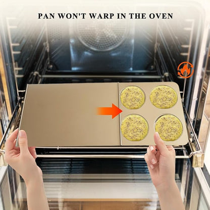 6-Cup English Muffin Pan with Sliding Lid, 3.35" Cavities Nonstick Carbon Steel Baking Pan for Homemade English Muffins, 2-in-1 Breakfast Sandwiches, Hamburger Buns and Mini Quiches