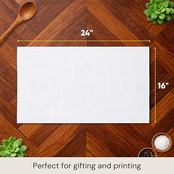 Microfiber Wholesale Sublimation Towels 6-Pack – 16x24 Waffle Weave Polyester Blanks for Dye Sublimation – Crisp Vibrant Transfers, No Pre-Treatment, 360 GSM – Kitchen Dish Towel Blanks for Heat Press