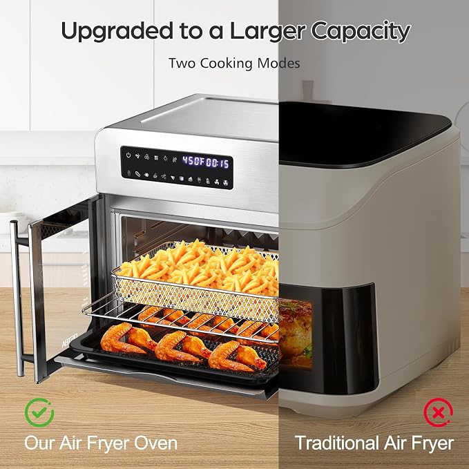 OSTBA French Door Air Fryer Toaster Oven Combo, 10-in-1 Air Fryer Toaster Oven with Rotisserie, 24QT Large Countertop Convection Oven, 102 Recipes & 7 Accessories, Stainless Steel