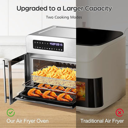 OSTBA French Door Air Fryer Toaster Oven Combo, 10-in-1 Air Fryer Toaster Oven with Rotisserie, 24QT Large Countertop Convection Oven, 102 Recipes & 7 Accessories, Stainless Steel