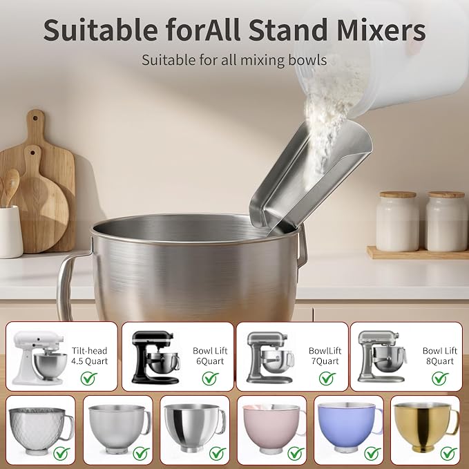 Pouring Chute for KitchenAid Mixer & Flour Funnel for Kitchen Aid Mixer – Silicone Spatula – Accessories & Attachments for 4.5-7Qt Tilt-Head Stand Mixers, 3-Piece w/ 2 Spatulas