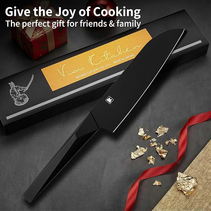 6.7 Inch Santoku Knife, Made in Japan, Matte Black High Carbon Molybdenum Stainless Steel Japanese Chef Knife with NonSlip Handle, Kitchen Knife for Modern Kitchen Gifts