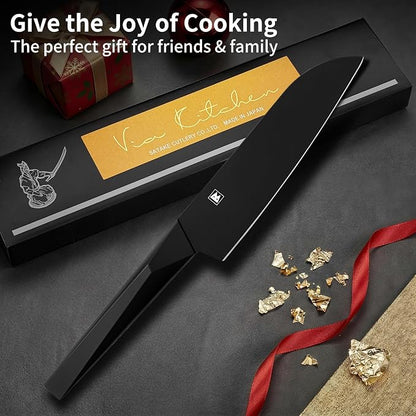 6.7 Inch Santoku Knife, Made in Japan, Matte Black High Carbon Molybdenum Stainless Steel Japanese Chef Knife with NonSlip Handle, Kitchen Knife for Modern Kitchen Gifts