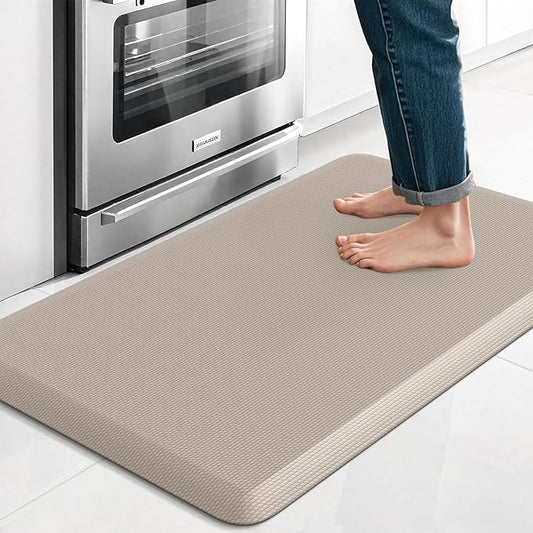 TranquilRelax Kitchen Mat, Cushioned Thick Floor Comfort Mat, with Non-Slip Bottom, Waterproof & Stain Resistant & Easy Clean, Standing Desk Mat for Kitchen, Sink, Office (17.3''x28'', Khaki)