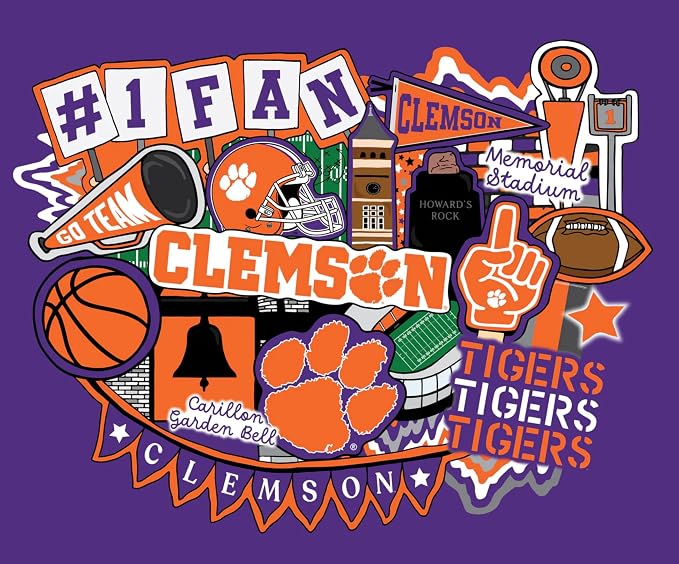 Clemson University Tigers Fabric – Officially Licensed Clemson University Cotton Quilting Fabric by Sykel Enterprises, Precut Yardage for Sewing & Crafts Doodle Panel