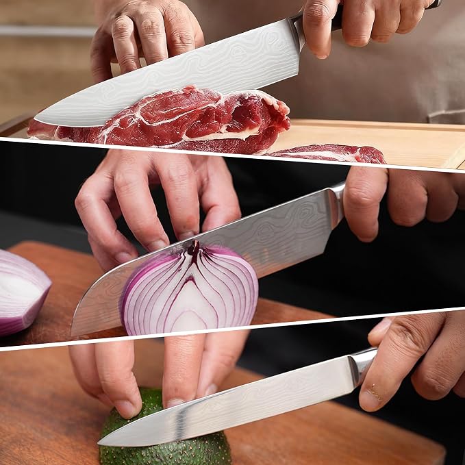 3 Piece Set of Professional Chef Knives, Forged From High Carbon Stainless Steel, with Extremely Sharp Blades and Ergonomic wooden Handles to Meet Various Cutting Needs (Kitchen Knife Set 3 Pcs)
