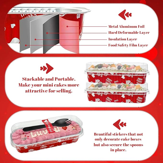 100Pack Mother's Day Mini Cake Pans with Lids – 6.8 oz Heart-Print Mini Loaf Pan for Baking & Gifting Mini Cakes, Pound Cakes, Brownies (Non-Stick, Romantic Design)