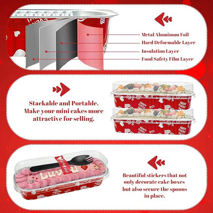 100Pack Mother's Day Mini Cake Pans with Lids – 6.8 oz Heart-Print Mini Loaf Pan for Baking & Gifting Mini Cakes, Pound Cakes, Brownies (Non-Stick, Romantic Design)