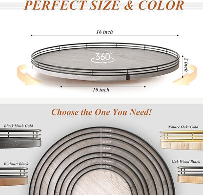 16" Lazy Susan Oak Wood Turntable Organizer for Cabinet, Farmhouse Round Lazy Susan Organization and Storage for Dining Table, Kitchen, Bathroom, Countertop, Cupboard, Kitchen Decor Whitewashed