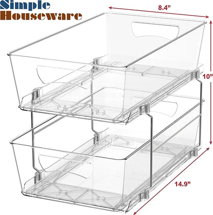 Simple Houseware 2 Tier Basket Drawer Cabinet Pull-Out Organizer, Clear
