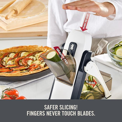 Zakarian by Dash Safe Slice® Mandoline - Features Thickness Adjuster, Stainless Steel Blades, and Foldable, Easy-To-Store Design - Black