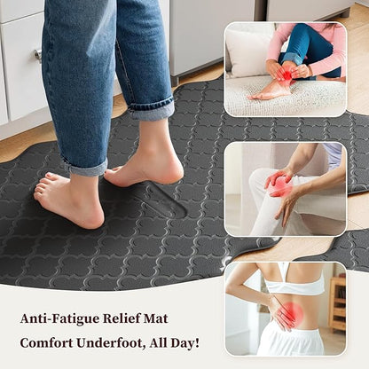Arenarug Upgrade Scalloped Embossed Kitchen Mats for Floor 2PCS Cushioned Anti Fatigue Waterproof Foam Kitchen Rugs Non Slip Washable Comfort Standing Mat for Sink Laundry, 24"x39"+24"x59", Black