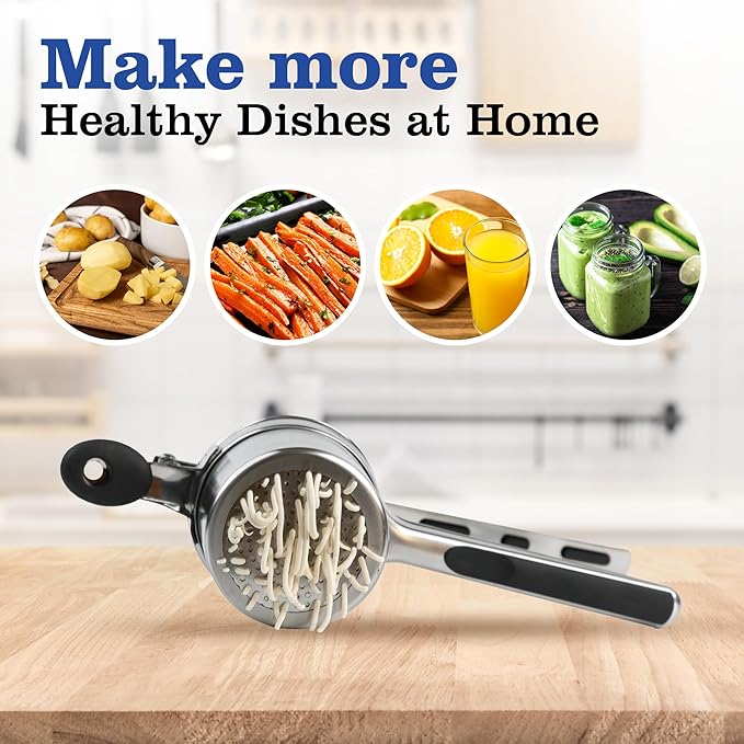 Mindful Design Large 15oz Potato Ricer, Heavy Duty Stainless Steel Potato Masher and Ricer Kitchen Tool, Press and Mash Kitchen Gadget For Perfect Mashed Potatoes Every time