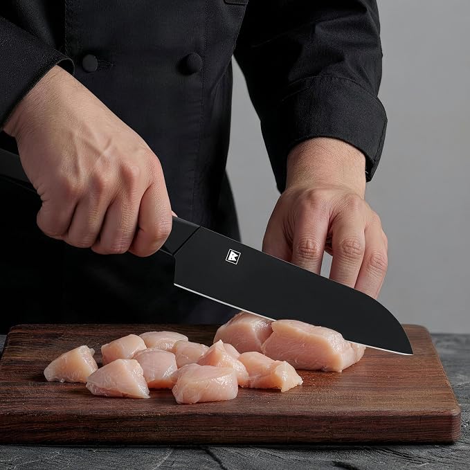 6.7 Inch Santoku Knife, Made in Japan, Matte Black High Carbon Molybdenum Stainless Steel Japanese Chef Knife with NonSlip Handle, Kitchen Knife for Modern Kitchen Gifts
