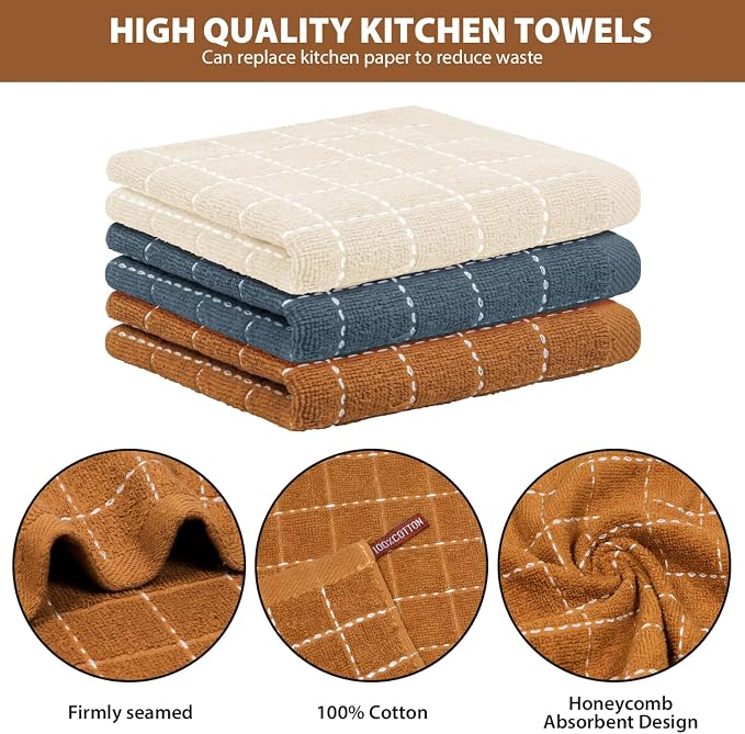 Nialnant 6 Pack Terry Kitchen Towels, Dish Cloths for Washing Dishes, 100% Cotton Reusable Cleaning Rag,Ultra Soft Absorbent, Quick Drying Dish Towels for Kitchen,12x12 Inches