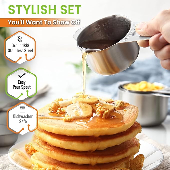 Spring Chef - Oval Measuring Spoons Set of 7 & Measuring Cups Set of 7 Bundle. Easy to Read Measurement Markings For Measures Dry and Liquid Ingredients