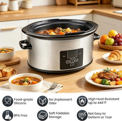 Silicone Slow Cooker Liners Compatible with Crock Pot 6 QT,Maywe Tanso Crock Pot Liners Fit 6 Quart Oval Slow Cookers,Reusable & Leakproof Silicone Slow Cooker Liner For Crockpot,Dishwasher Safe