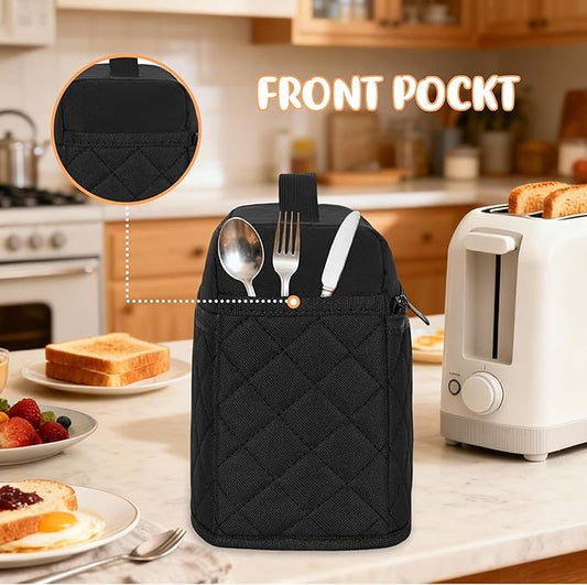 CROTIRAD Cute Slim Toaster Dust Cover Compatible with Bella 2 slice slim toaster, Hanging Thin Bread Maker Cover for Bella with Pockets and Elastic Band, Quilted Black