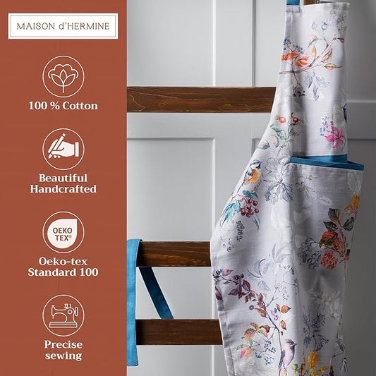 Maison d' Hermine 100% Cotton Apron for women with Pocket Kitchen Chef Apron for Men Cooking Spring Summer