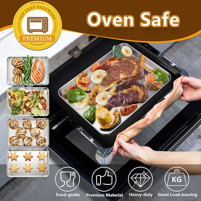 P&P CHEF 16+12.5+9 Inch Baking Sheets with Racks Set, Stainless Steel Baking Cookie Sheet Oven Pan and Cooling Rack, Healthy & Easy Clean, Oven & Dishwasher Safe, 3 Sizes & 6Pcs