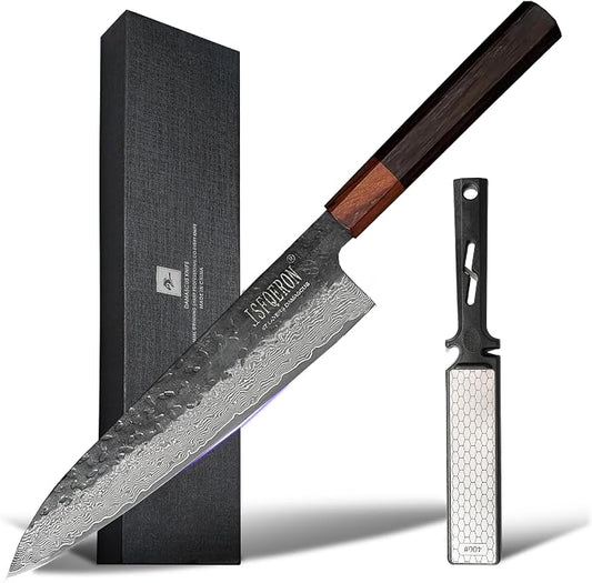 Japanese Chef Knife with VG10 Steel Core, 67-Layer Razor-Sharp Japanese Knife with Ergonomic Rosewood Handle, Professional Black Forged Chef's knives – Gift Grindstone Included
