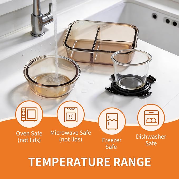 3-Piece Glass Food Storage Container Set, Microwave & Freezer Safe Lunch Containers for Kitchen Organization