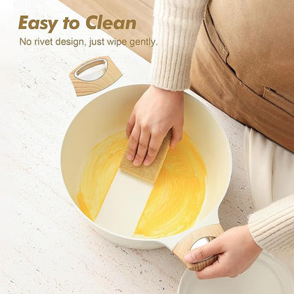 SENSARTE Ceramic Nonstick Stock Pot with Lid, 4.5+6.6 QT Soup Pot Set Casserole Pot, Non-toxic Healthy Pasta Pot, Large Cooking Pot Stew Pot, Induction Compatible, PFOA PFAS PTFE Free, White