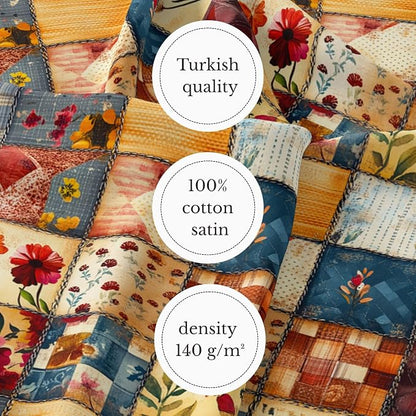 100% Cotton Fabric by the Yard – Turkish Quality Quilting & Sewing Fabric, 1 Yard x 1.69 Yards Wide, Patchwork Cotton for Crafts