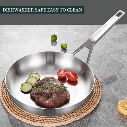 Yeksum Tri-Ply Stainless Steel Pan Set, 10" & 12" Frying Pans with Lids, 2 Piece Set, Fully Bonded, Oven & Dishwasher Safe, Compatible with All Cooktops Up to 550F
