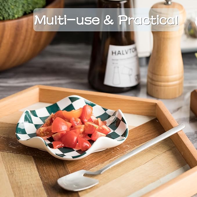 Miamolo Ceramic Spoon Rest for Stove Top, Spoon Holder for Kitchen Counter, Large Utensil Spatula Holder for Stove, Heat Resistant Cooking Spoon Rest, Checkered Kitchen Decor Gift for Housewarming