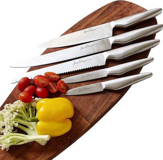 Jean-Patrique Chopaholic Kitchen Knife Set - 5 Knives Set for Kitchen - Stainless Steel Kitchen Knives with Carving Knife, Bread Knife, Chefs Knife, Utility Knife, Paring Knife Set