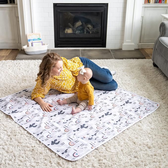Splat Mat for Baby – Under High Chair Floor Mat Protects Wood, Vinyl and Carpet from Spills – Waterproof 4 Layer Baby Mat Bundle with Waterproof Matching Smock (51” x 51”)
