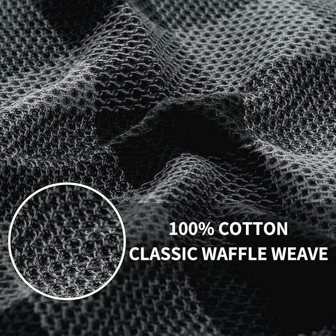 Homaxy Kitchen Towels and Dishcloths Set, 12 x 12 and 20 x 28 Inches, Set of 8 100% Cotton Waffle Weave Check Plaid Kitchen Dish Towels, Super Soft and Absorbent Dish Cloths, Black & Grey