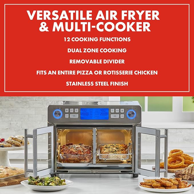 Emeril Lagasse Dual Zone 360 Air Fryer Oven Combo with French Door, 25 QT Extra Large, Cook Two Foods in Different Ways, Up to 60% Faster from Frozen to Finish