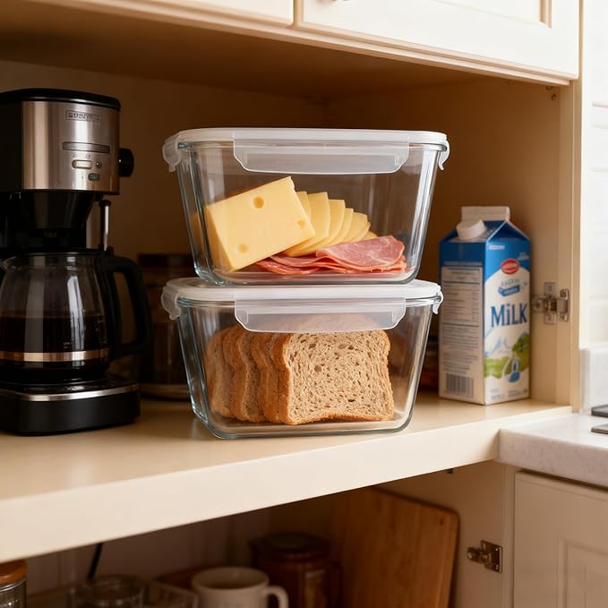 2 Pack 2600ml/88oz Large Glass Storage Containers With Lids - Meal Prep Containers With Leak Proof Locking - Glass Food Containers For Baking, Microwave, Oven
