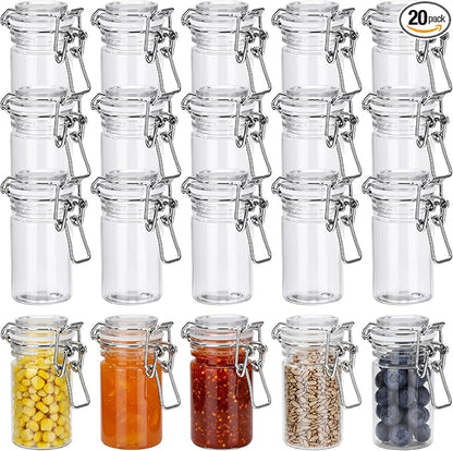 Suclain 20 Pcs 3 oz PET Plastic Storage Jars with Airtight Hinged Lid Mini Sealed Clear Wide Mouth Spice Jar Empty Round Leak Proof Canning Storage Containers for Sugar Jam Sauces Herbs Coffee