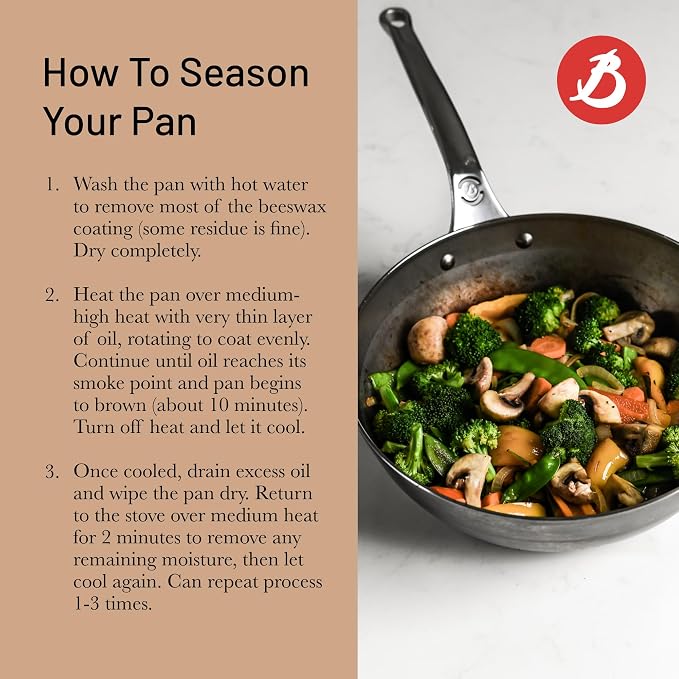 de Buyer MINERAL B Pro Carbon Steel Country Fry Pan - 9.5” Diameter, 6.5” Cooking Surface - Ideal for Sauteing, Simmering, Deep Frying, Stir Frying - Naturally Non-Stick Finish - Made in France