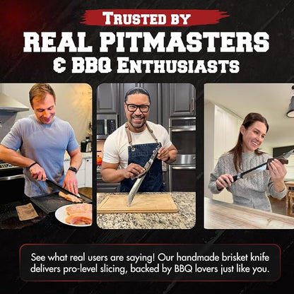 Kitchen perfection 12" Handmade Brisket Knife, Meat Cutting Carving & Slicing BBQ Knife For Men – Insanely Sharp San Mai Steel, W/Canvas Sheath Premium Ergonomic Handle, Best Grilling Gifts for Men