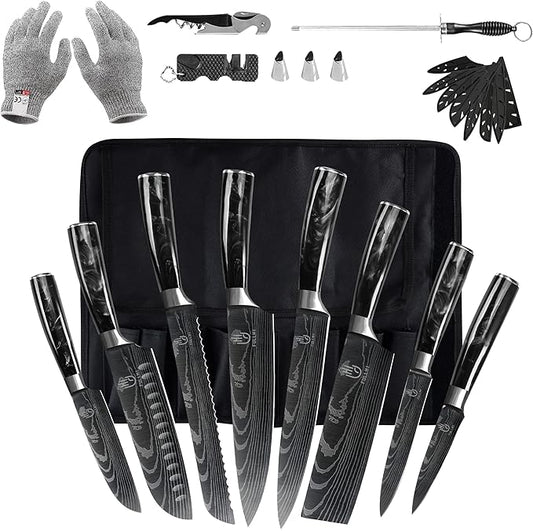 FULLHI Knife Set, 14pcs Japanese Knives Set, Multiple Colour Premium German Stainless Steel Chef Knife Set
