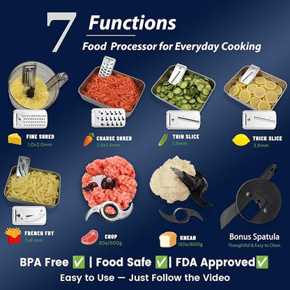 14-Cup Food Processor, 1000W Motor, Storage Drawer, Metallic Color | 7 Speeds, XL Bowl & Large Feed Chute, French Fry Cutter, Chop, Slice, Shred & Mix Veggies, Cheese & Meat for Family Meals