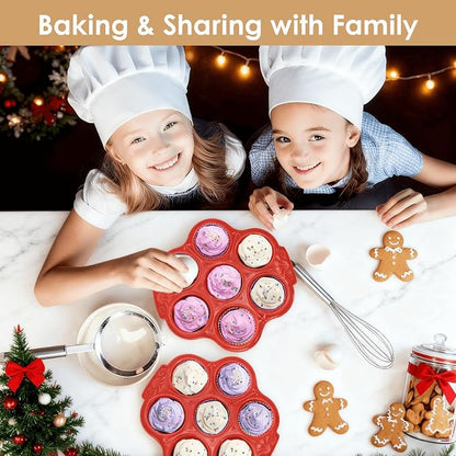 Youeon 2 Pack Red Ceramic Muffin Pans, 7 Cup Nonstick Cupcake Baking Pans with Floral Handles, Oven & Dishwasher Safe Muffin Tins for Muffins, Cupcakes, Mini Cheesecakes, Holiday Baking Gift