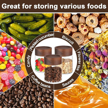 5oz Glass Jars with Wood Lids, 2 Pack 160ml Clear Glass Mason Jars with Airtight Wooden Lids, Screw Top Coffee Canister, Kitchen Pantry Storage Containers for Sugar, Spice, Tea, Candy, Nuts