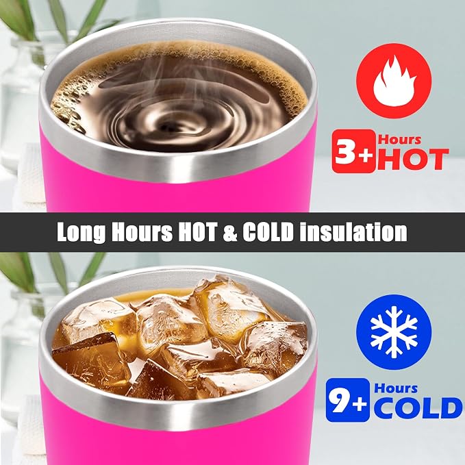 20 oz Tumbler Coffee Travel Tumblers Bulk with Lid Stainless Steel Double Wall Vacuum Insulated Mug Powder Coated Cups fit Car Cupholder for Hot and Cold - Hot Pink, 1Pack