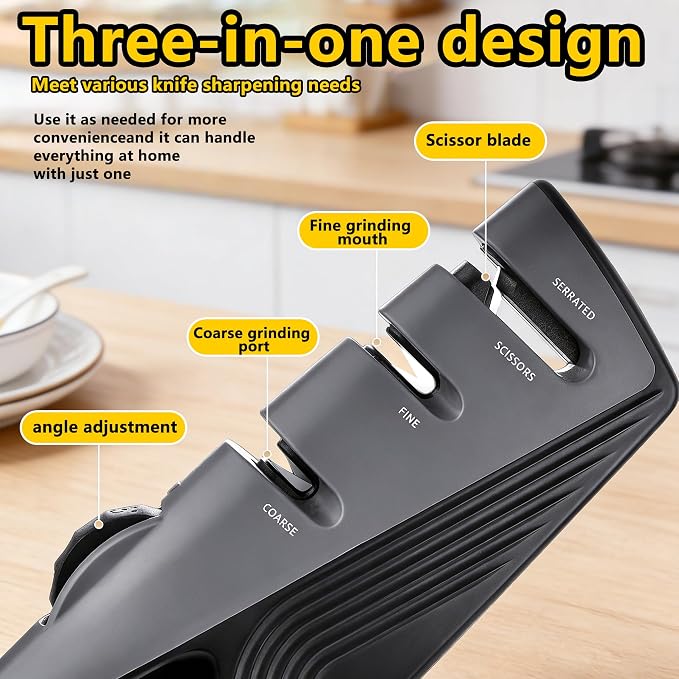 Knife Sharpener, 5 Adjustable Angle, 3 in 1 Professional Chef's Kitchen Knife Accessories, Kitchen Blade & Scissors Sharpening Tool, Versatile Manual Knife Sharpener, Easy to Use, for Kitchen Knife